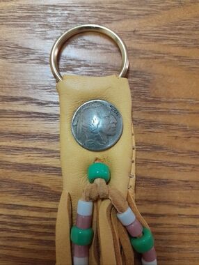 Vintage Indian Head Buffalo 1937 Nickel Deerskin Keychain Size:OS Source Unknown